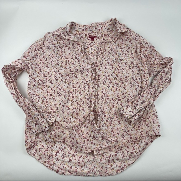 Merona Button Up Shirt Womens Juniors 3 Pink Floral - Picture 1 of 9